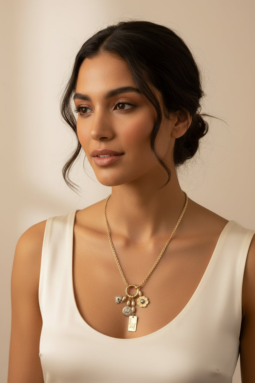 Liz Claiborne Gold Tone Chain Link 20" Charm Necklace - Hers and His Treasures