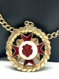 Mid-Century Maltese Cross Gold Tone Red Enamel Pendant Necklace - Hers and His Treasures