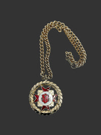Mid-Century Maltese Cross Gold Tone Red Enamel Pendant Necklace - Hers and His Treasures