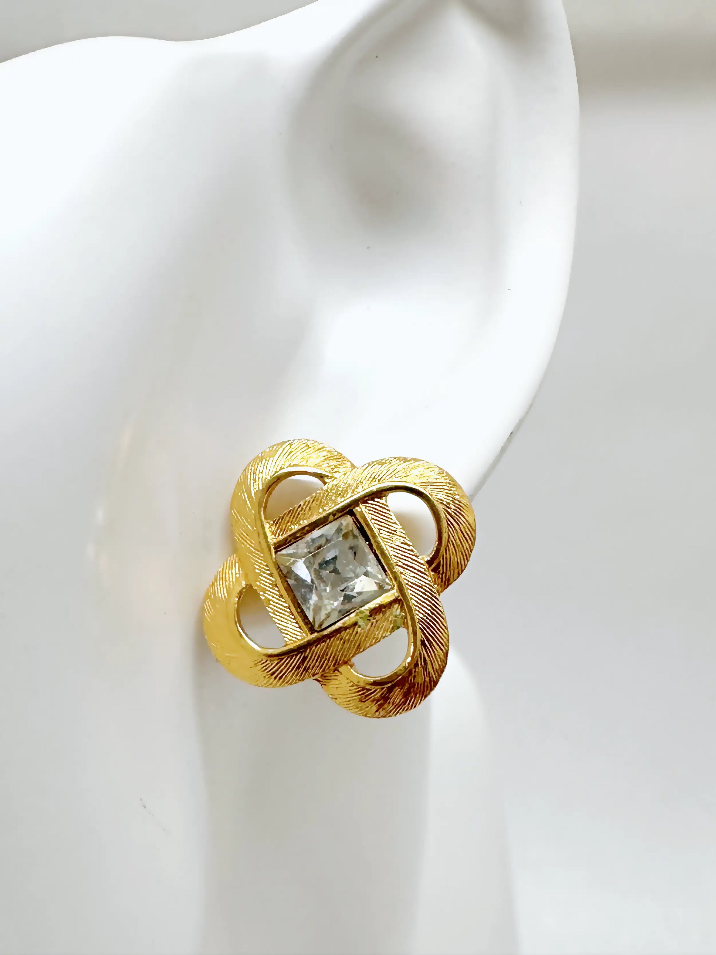 Vintage Napier Rhinestone Celtic Knot Post Earrings - Hers and His Treasures