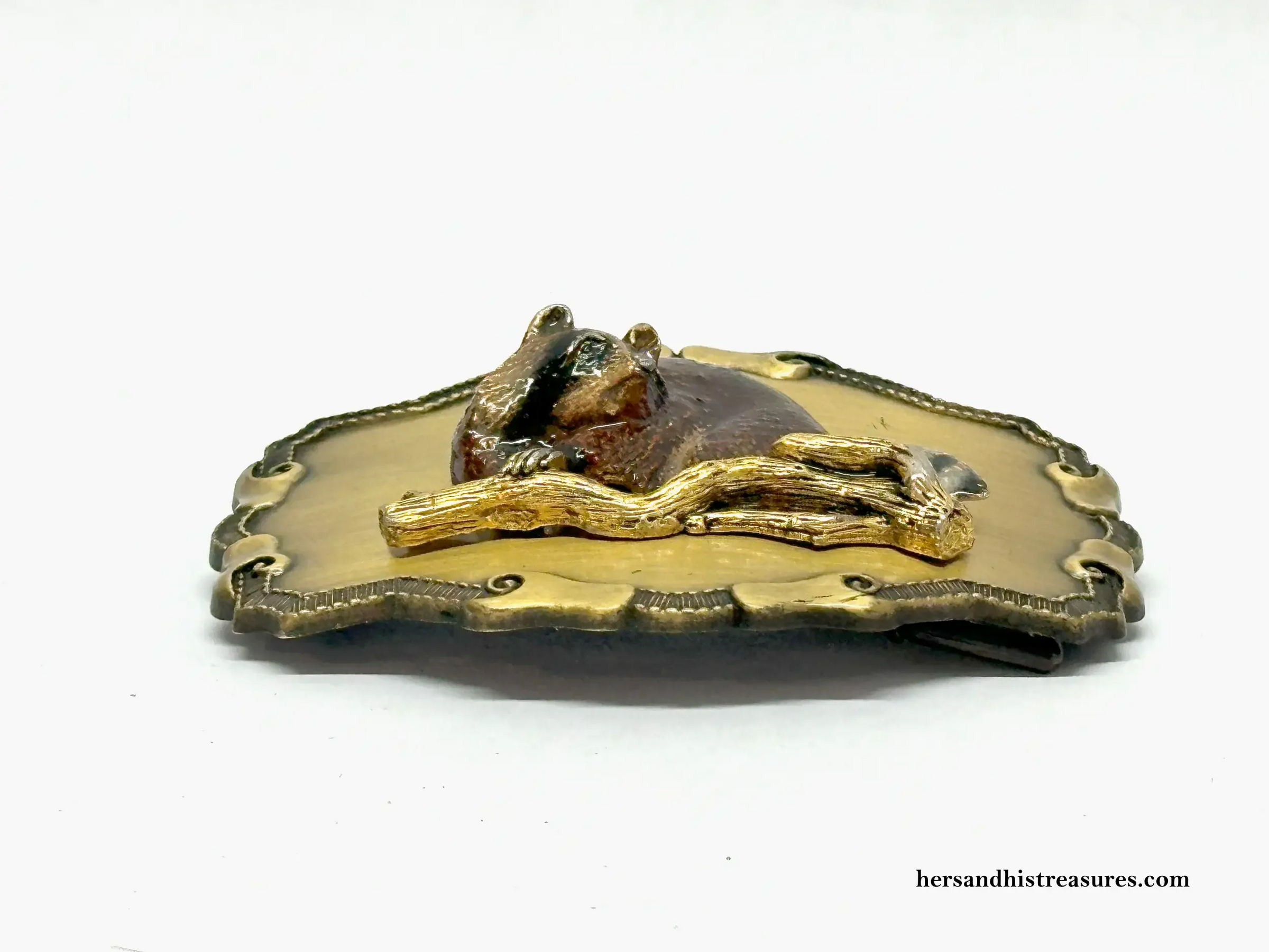 1977/1978 Raintree Raccoon Brass and Enamel Belt Buckle - Hers and His Treasures