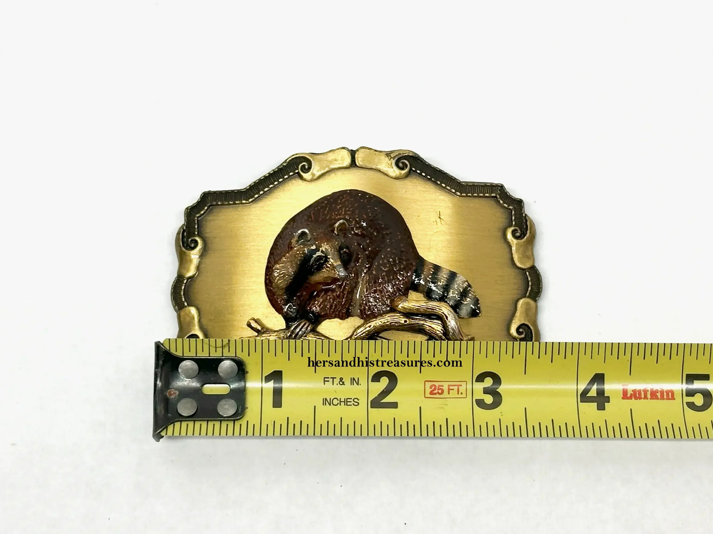 1977/1978 Raintree Raccoon Brass and Enamel Belt Buckle – Hers and