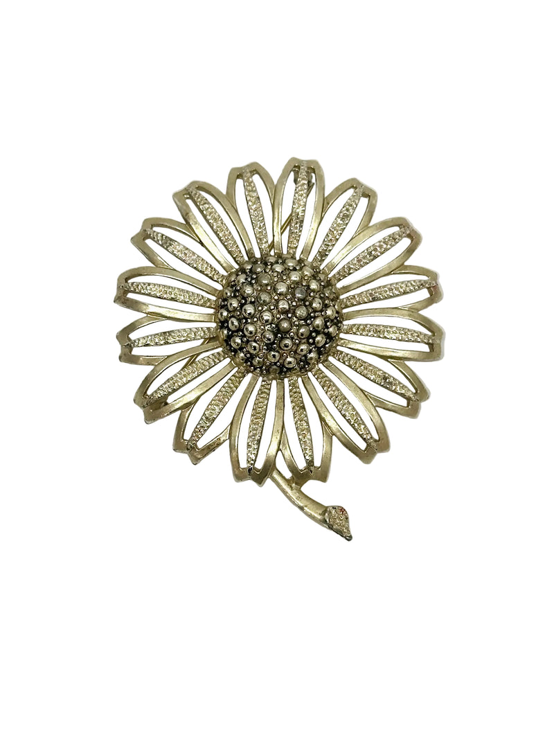 1960 Sarah Coventry Daisy Mae Large Gold Tone Flower Brooch - Hers and His Treasures