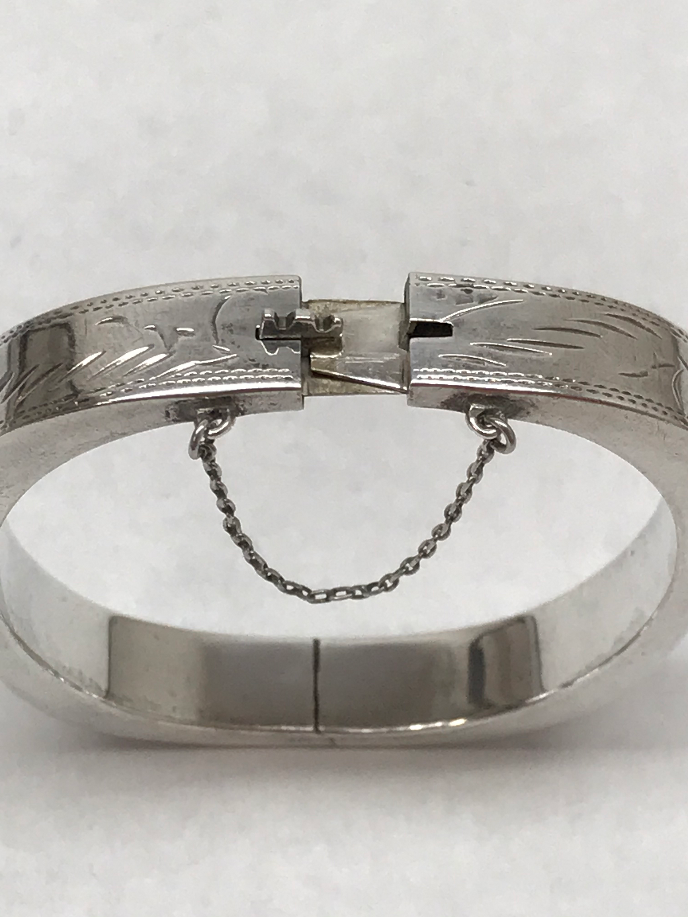 Etched Hinged Bangle Sterling Silver Bracelet