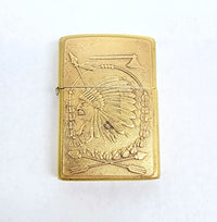 1998 XIV Brass Barrett Smythe Native American Indian Chief Zippo Lighter - Hers and His Treasures