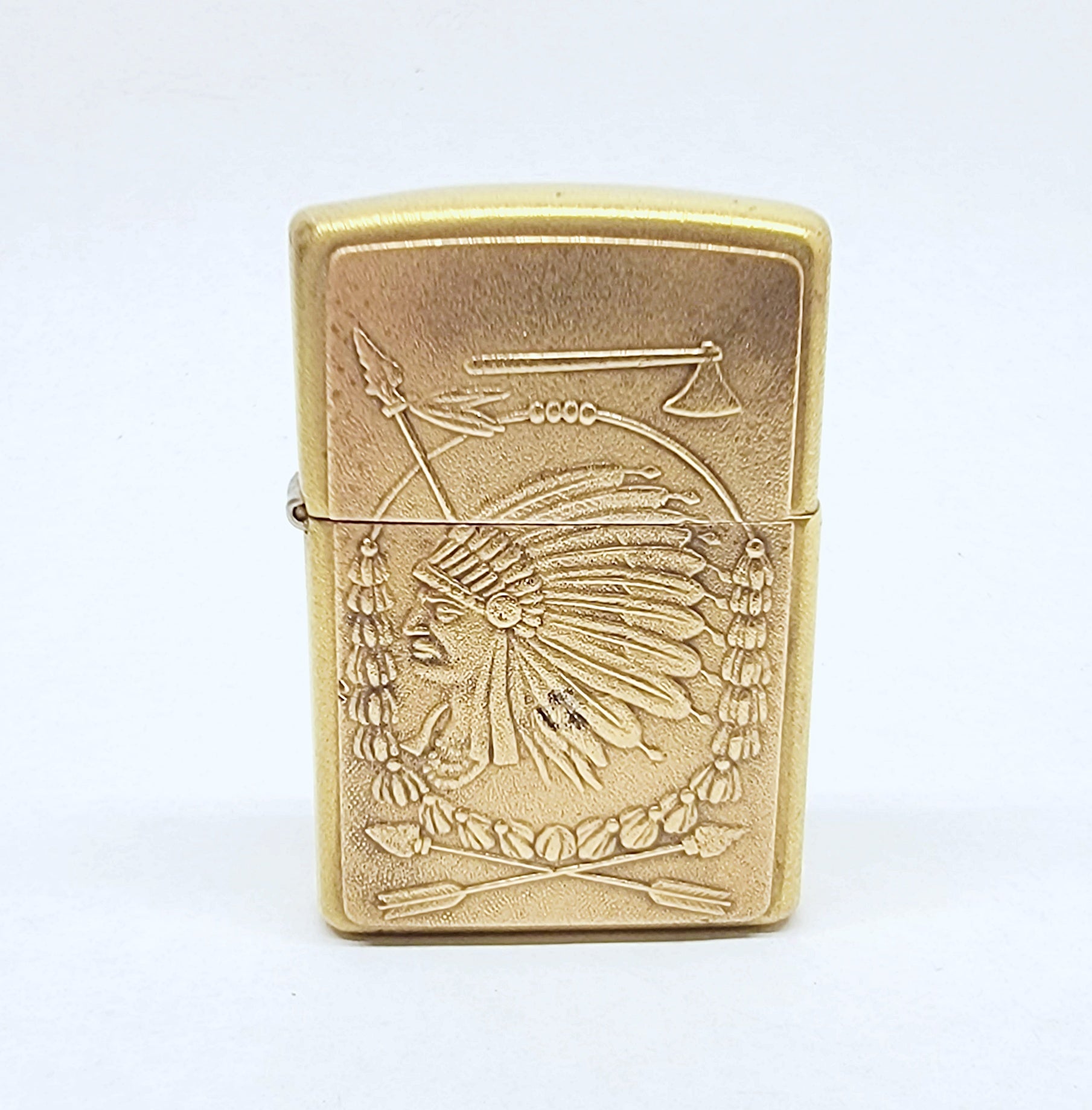 1998 XIV Brass Barrett Smythe Native American Indian Chief Zippo Lighter - Hers and His Treasures