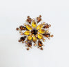 Vintage Gold Tone Amber, Brown and AB Rhinestone Brooch Pin - Hers and His Treasures