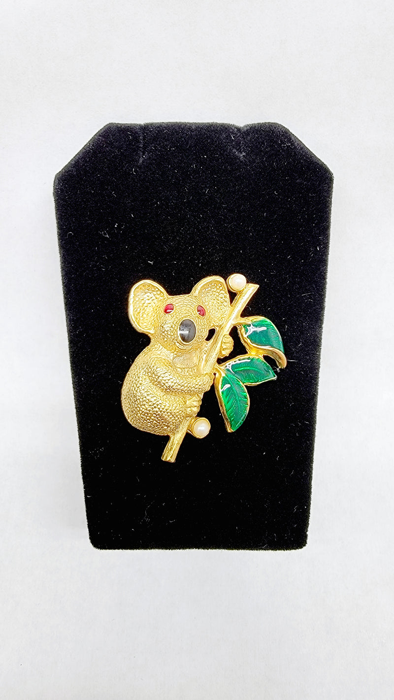 Vintage Gold Tone Textured Koala Bear Brooch Pin - Hers and His Treasures
