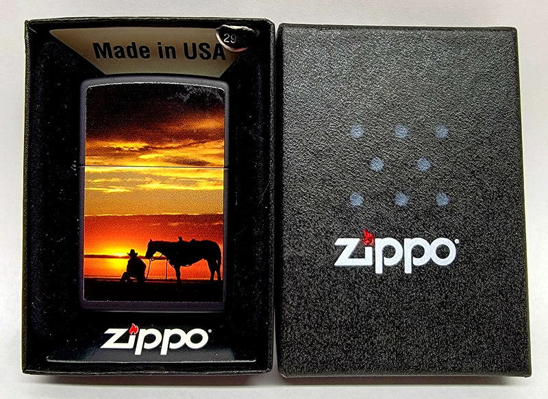 New 2015 Cowboy at Sunset 218 Black Matte Zippo Lighter - Hers and His Treasures