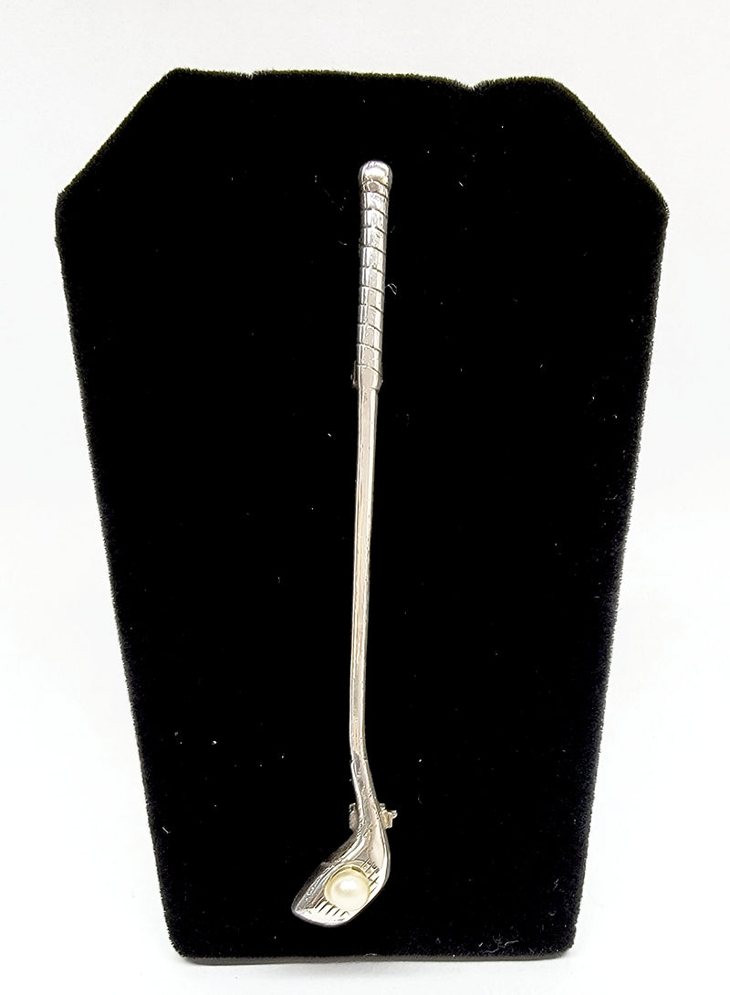 Hers and His Treasures - Vintage Sterling Silver Golf Club with Pearl Golf Ball Brooch Pin