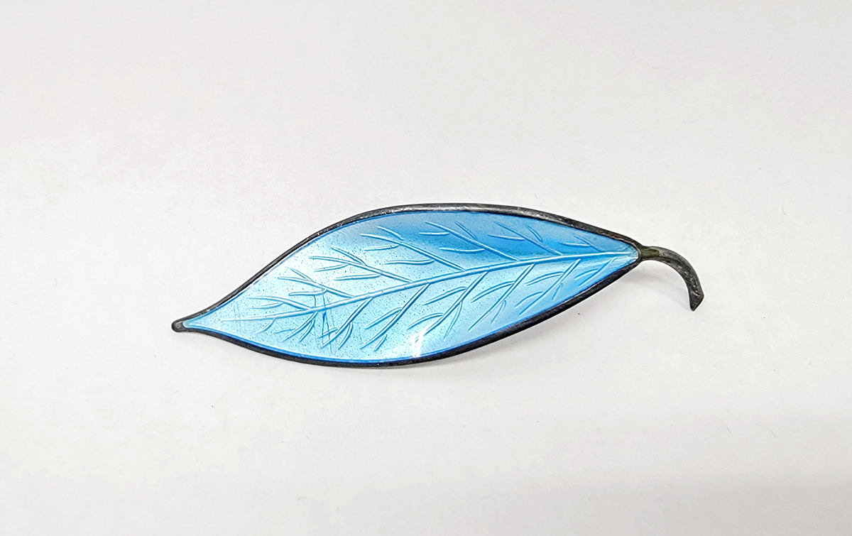Hers and His Treasures - Vintage David Anderson D-A Norway Sterling Silver Blue Enamel Leaf Brooch