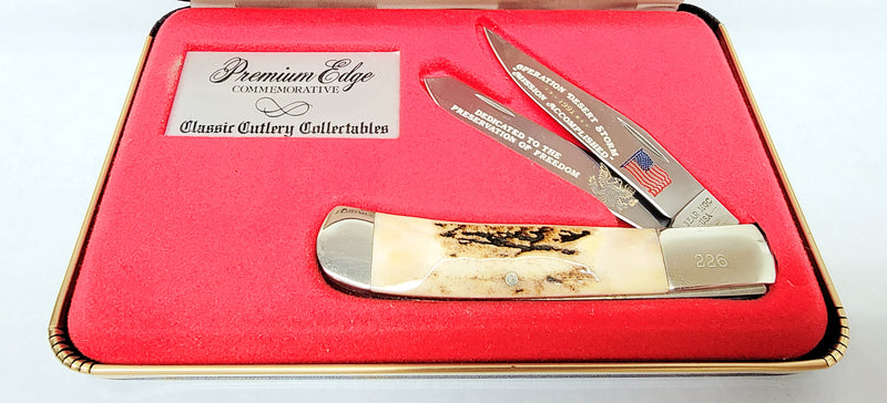 Hers and His Treasures - 1991 "Mission Accomplished" Operation Desert Storm Bear MGC Stag Trapper Knife | USA