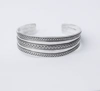 Sterling Silver Cuff Bracelet W/ Braided Silver Design - Hers and His Treasures