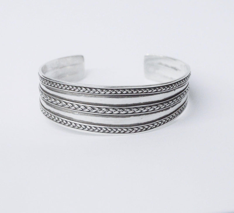 Sterling Silver Cuff Bracelet W/ Braided Silver Design - Hers and His Treasures