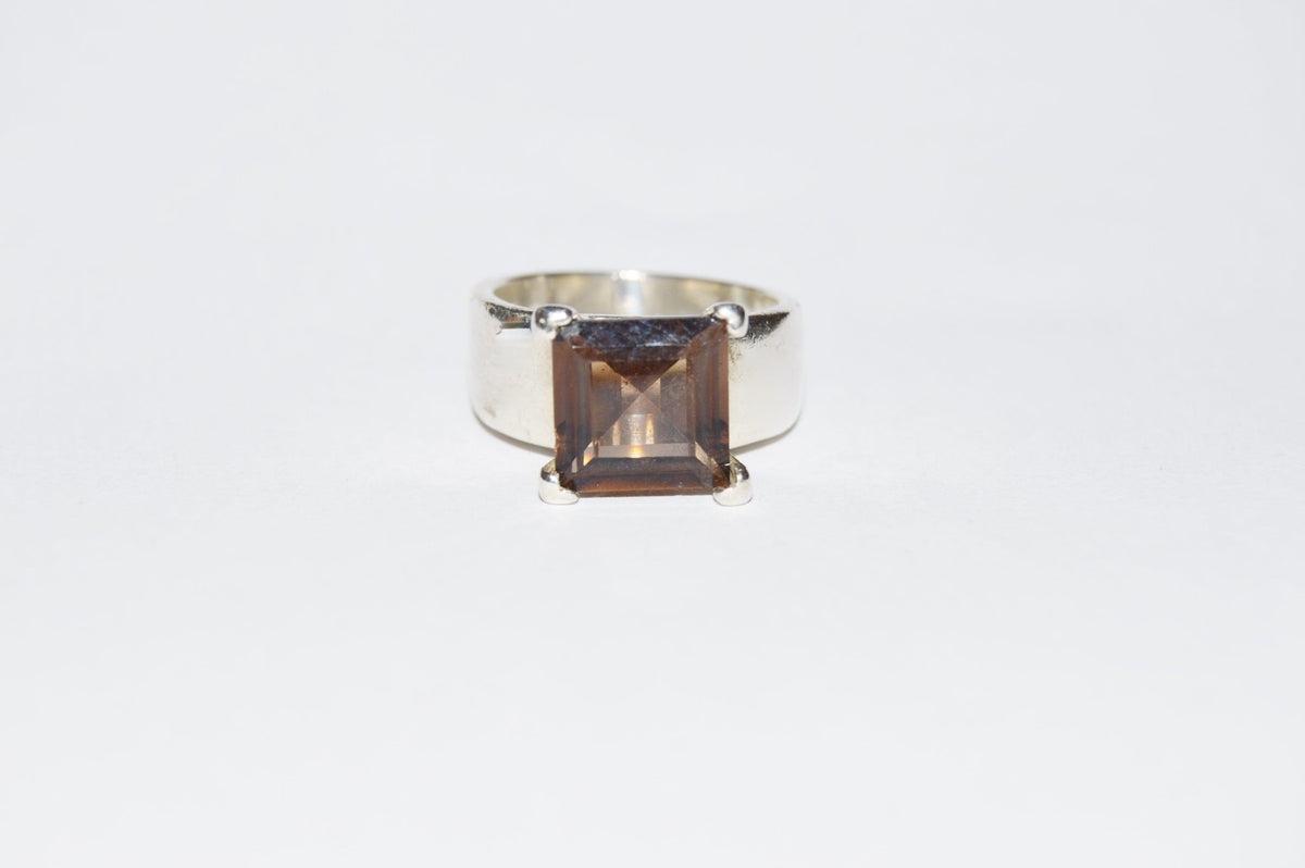 Sterling Silver Emerald Cut Smoky Quartz Ring - Hers and His Treasures