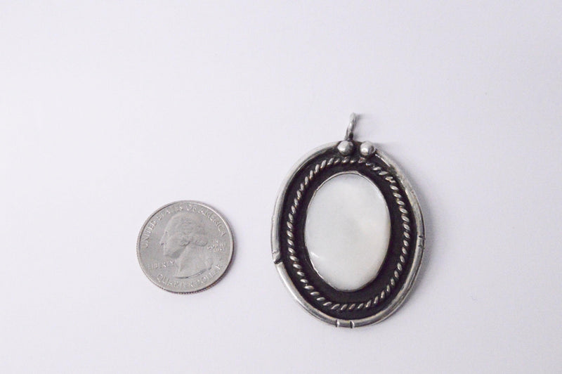 Native American Navajo Sterling Silver Necklace Pendant W/ Mother Of Pearl - Hers and His Treasures
