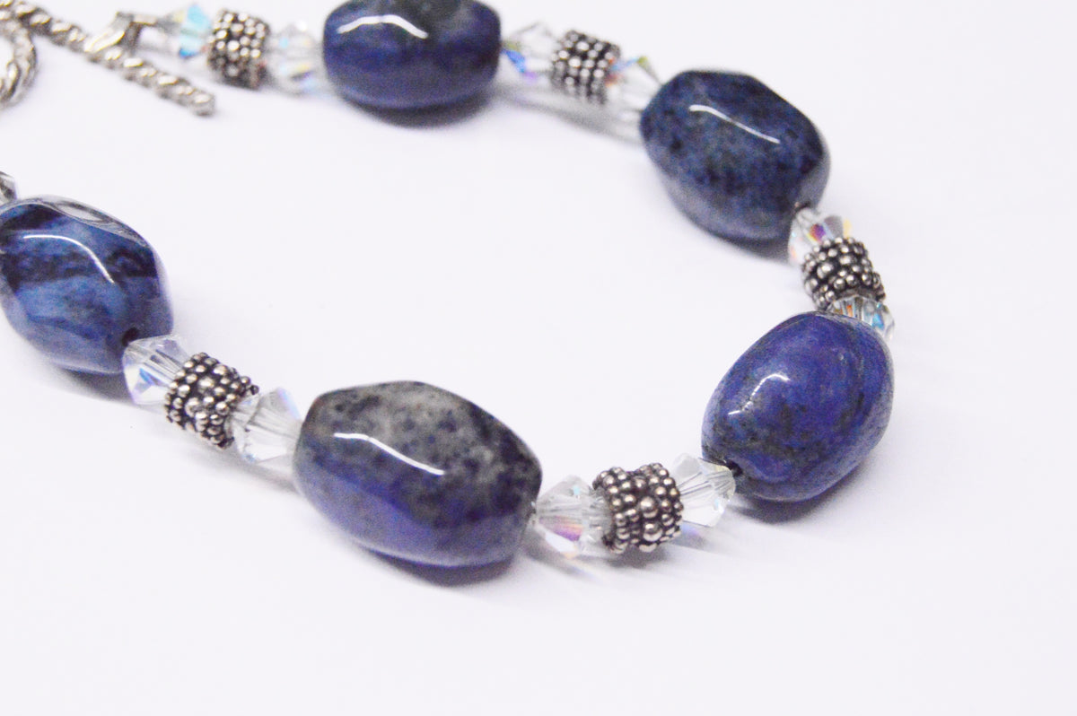 Blue Sodalite & Swarvoski Crystal Sterling Silver Bracelet www.hersandhistreasures.com/collections/sterling-silver-jewelry