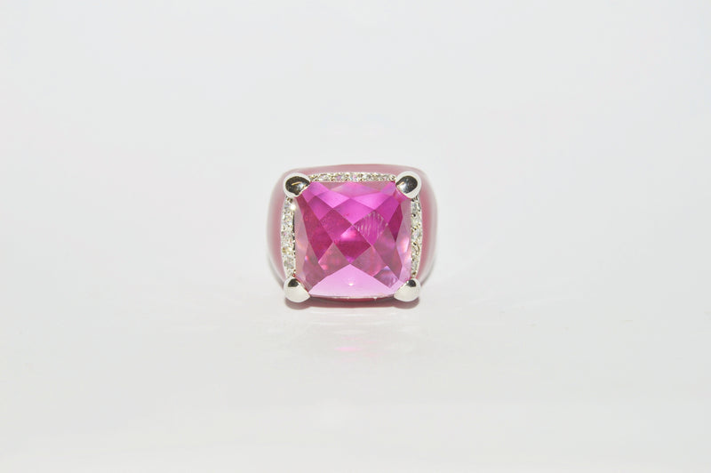 Charles Winston CWE Pink Sapphire And CZ Sterling Silver .925 Ring www.hersandhistreasures.com/collections/sterling-silver-jewelry