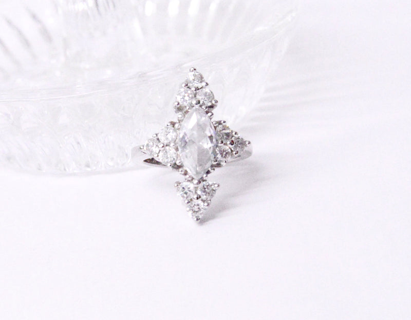 Sterling Silver Clear Cubic Zirconia Elongated Cocktail Ring - Hers and His Treasures