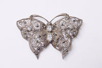 Scroll Butterfly Marcasite And CZ Sterling Silver Brooch Pin - Hers and His Treasures