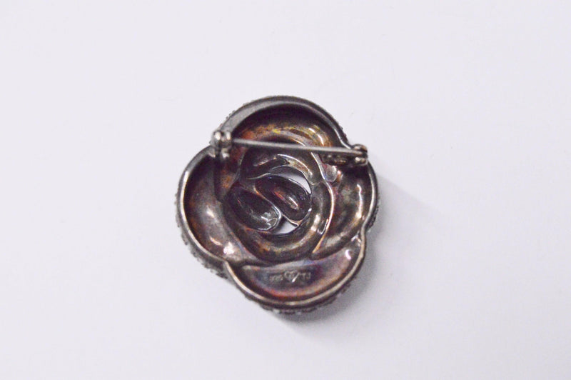 Swirl .925 Sterling Silver Brooch Pin With Marcasites Signed TJ - Hers and His Treasures