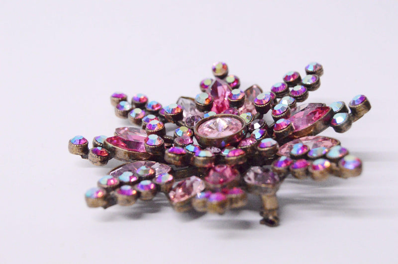 Sweet Romance USA Pink Rhinestone Star Flower Brooch Pin - Hers and His Treasures