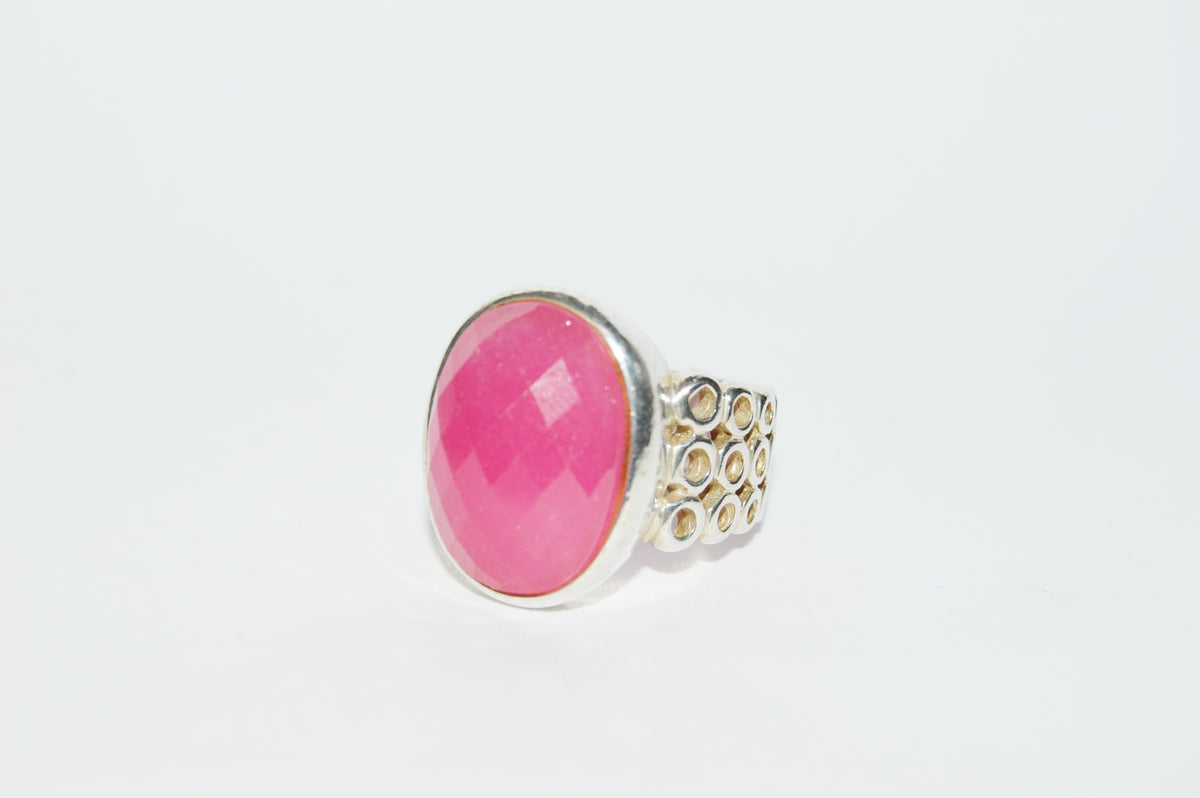 Large Faceted Pink Quartz Gemstone .925 Sterling Silver Ring www.hersandhistreasures.com/collections/sterling-silver-jewelry