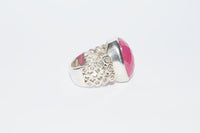 Large Faceted Pink Quartz Gemstone .925 Sterling Silver Ring