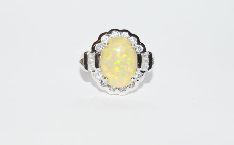 Opal And CZ .925 Sterling Silver Ring - Hers and His Treasures