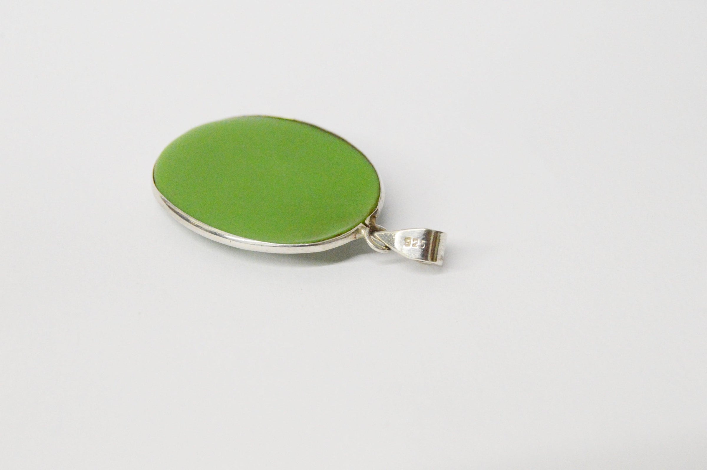 Sterling Silver .925 Green Cameo Pendant - Hers and His Treasures