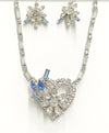 Duane Signed Clear and Blue Rhinestone Heart and Flower Necklace Set - Hers and His Treasures