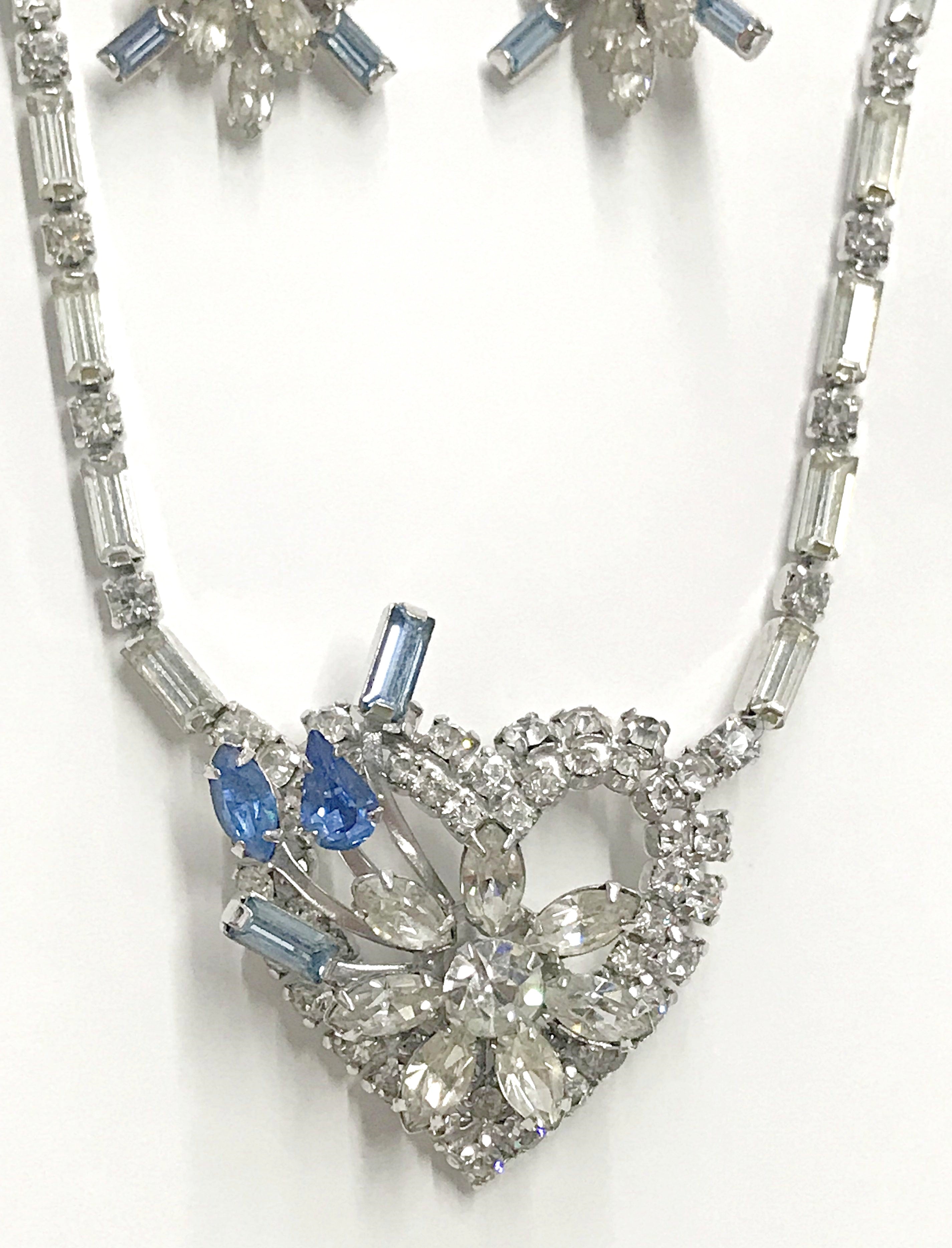 1950s Rhinestone Necklace Light Blue Teardrops