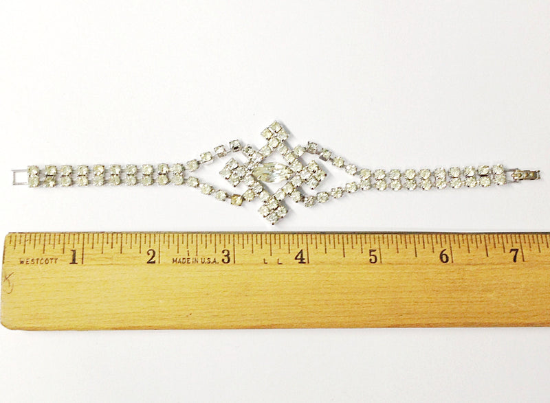 Vintage 1940's-1950's Silver Tone Clear Rhinestone Bracelet - Hers and His Treasures