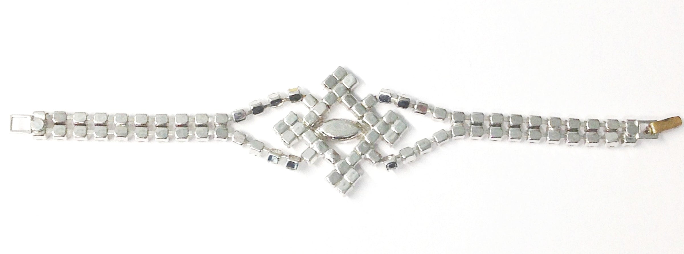 Vintage 1940's-1950's Silver Tone Clear Rhinestone Bracelet - Hers and His Treasures
