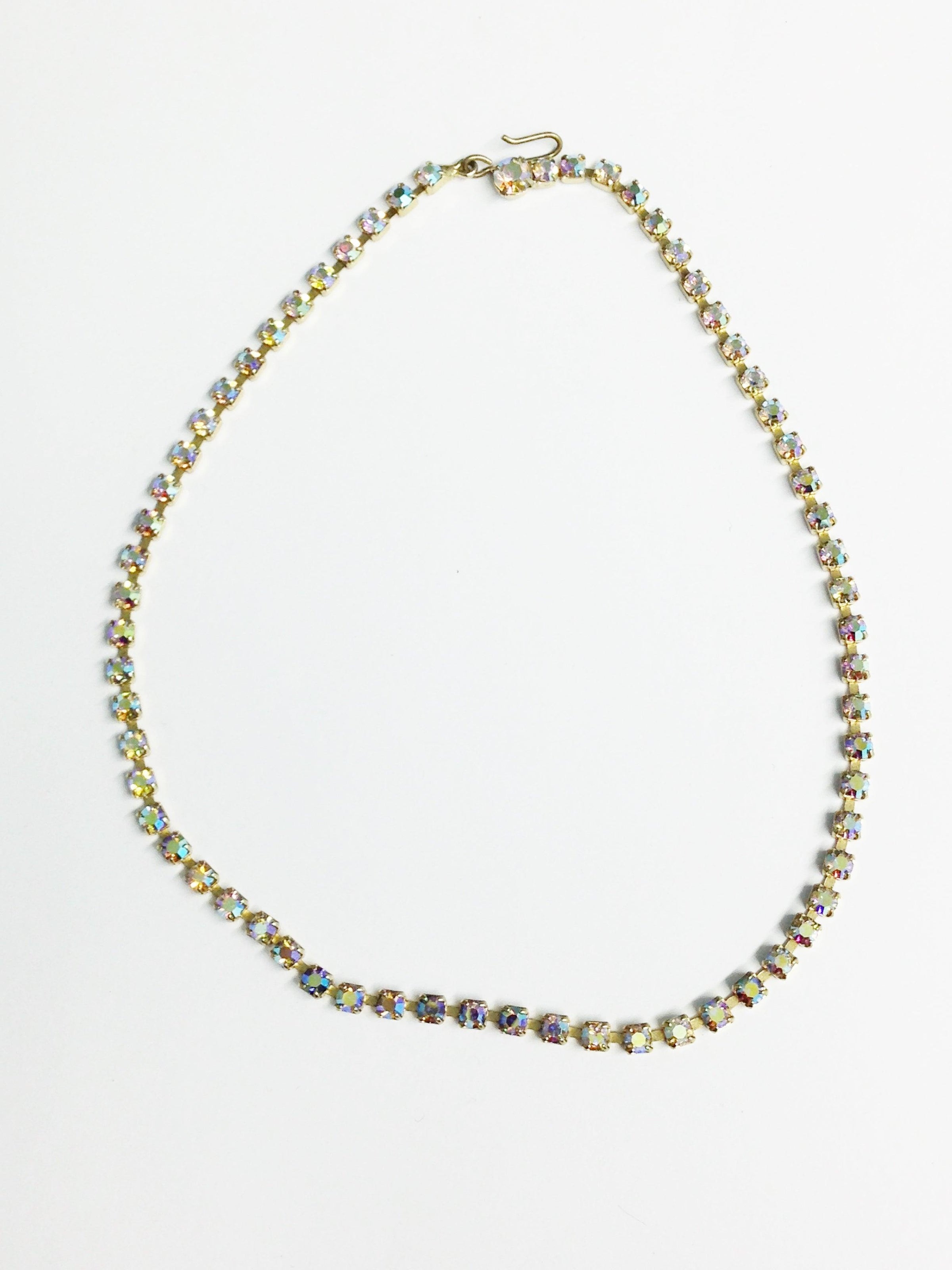 Vintage Gold Tone Aurora Borealis AB Rhinestone Necklace - Hers and His Treasures
