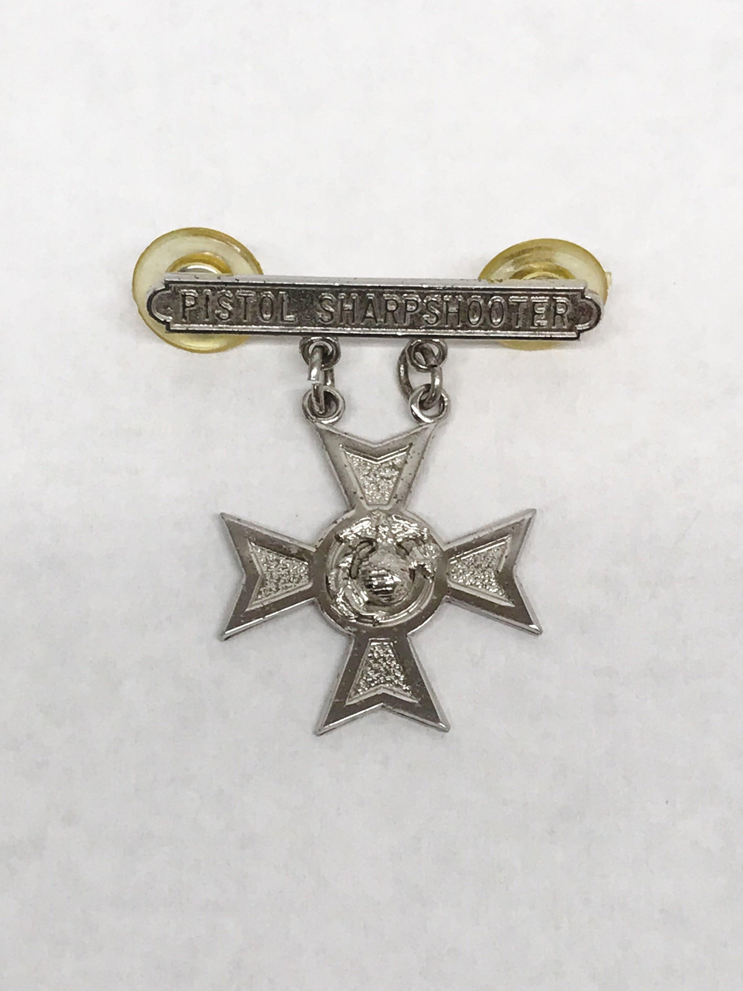 United States Marine Corps Sterling Silver Pistol Sharpshooter Badge Pin - Hers and His Treasures