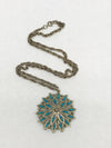 Vintage Southwestern Petit Point Faux Turquoise Silver Tone Necklace - Hers and His Treasures