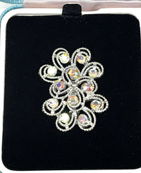 Vintage Camelot Silver Tone Swirl AB Rhinestone Brooch And Earring Set - Hers and His Treasures
