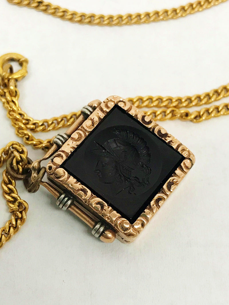 Victorian 10K Gold Intaglio Warrior Carnelian Mourning Locket - Hers and His Treasures