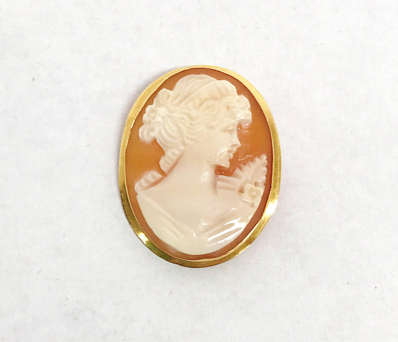 Vintage 18K Carved Shell Cameo Pendant Or Brooch Pin and Earrings Set From Rome Italy - Hers and His Treasures