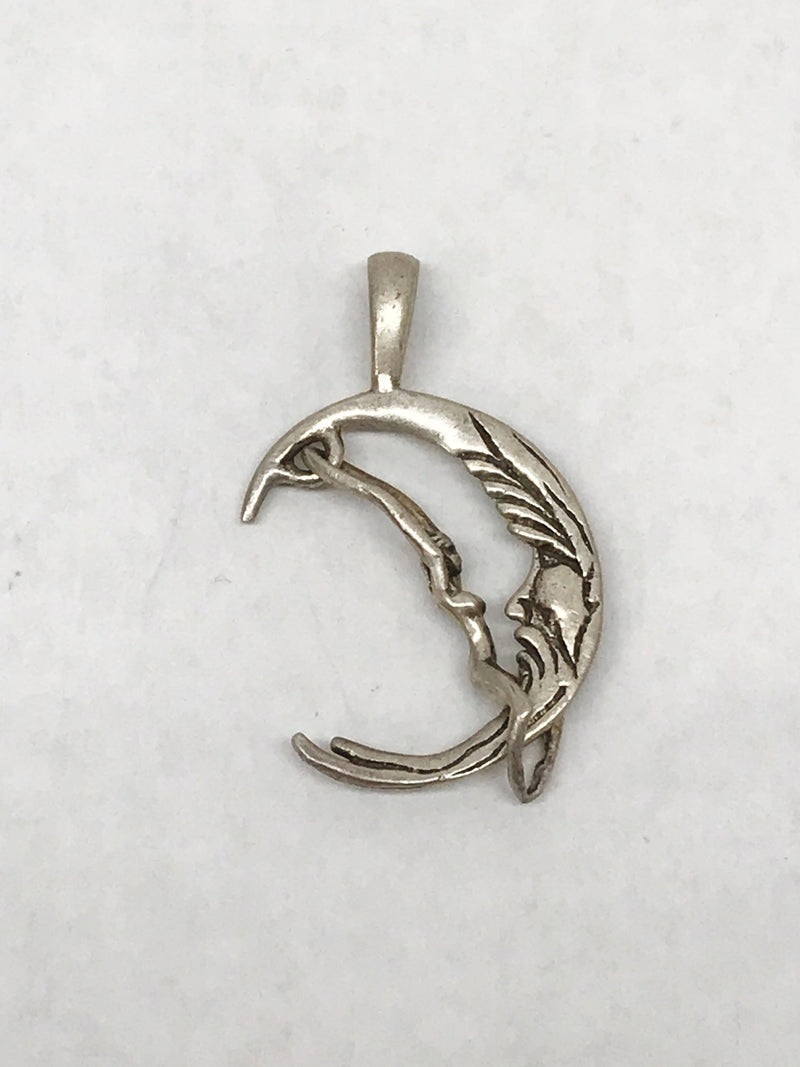 Sterling Silver Woman Riding On The Moon Pendant 1" - Hers and His Treasures