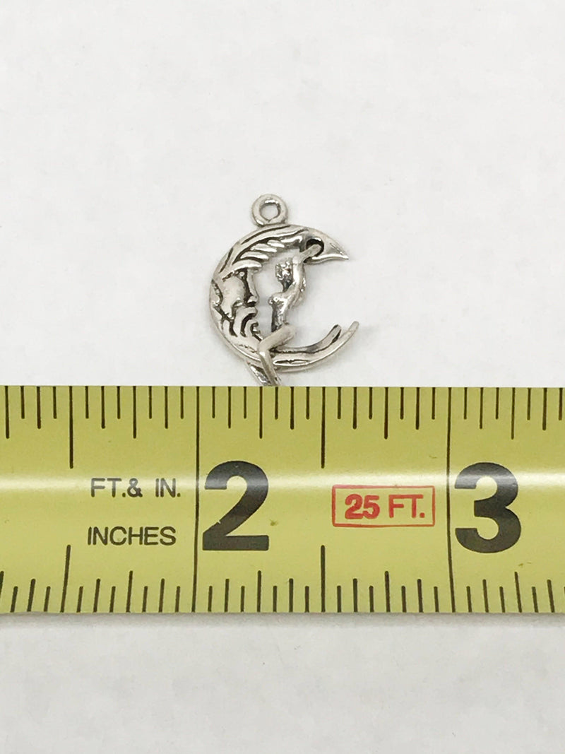 Sterling Silver Woman Riding On The Moon Pendant 1/2" - Hers and His Treasures