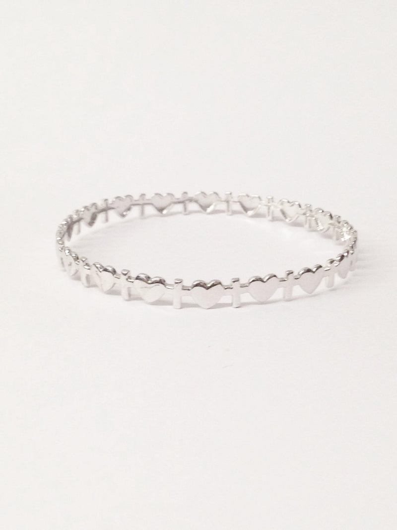 Love Hearts And Crosses Sterling Silver Bangle Bracelet - Hers and His Treasures