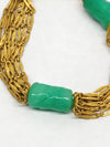 Vintage 8 Strand Gold Tone Bracelet With 2 Green Glass Beads - Hers and His Treasures