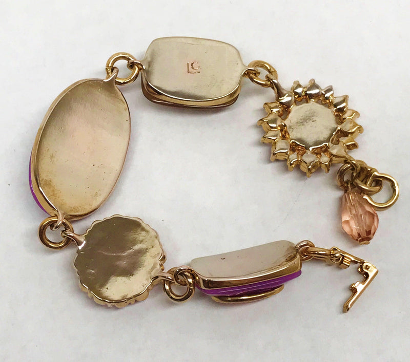 Vintage LC Liz Claiborne Gold Tone Bead & Rhinestone Bracelet - Hers and His Treasures