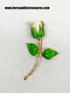 Vintage Giovanni Signed White Rose Enamel Brooch Pin - Hers and His Treasures