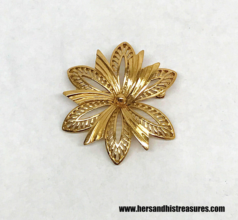 Vintage Gold Tone Monet Flower Brooch Pin - Hers and His Treasures