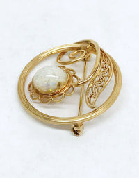 1919-1970's AMCO 14K Gold Filled Opal Chip In Resin Flower Brooch Pin - Hers and His Treasures