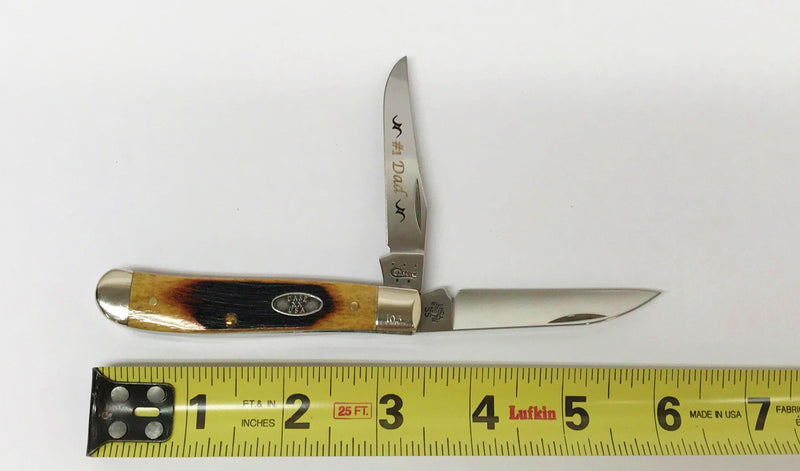 New 2015 Case XX 6207W Sawcut Amber Bone #1 Dad Mini Trapper Pocket Knife - Hers and His Treasures