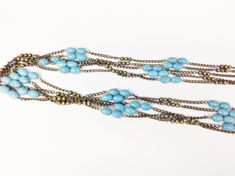 Vintage 5 Strand Chain Link Belt With Faux Turquoise Beads - Hers and His Treasures
